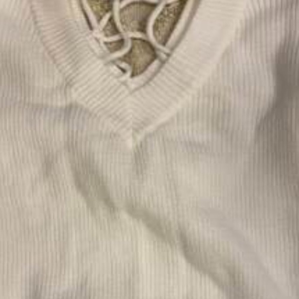 white Cold Shoulder Criss Cross Sweater - Picture 5 of 6
